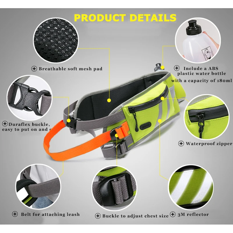 Truelove Hand Free Dog Jogging Belt Running Walking Training Belt Adjustable With Water Bottle Dog Waist For Camping Travel