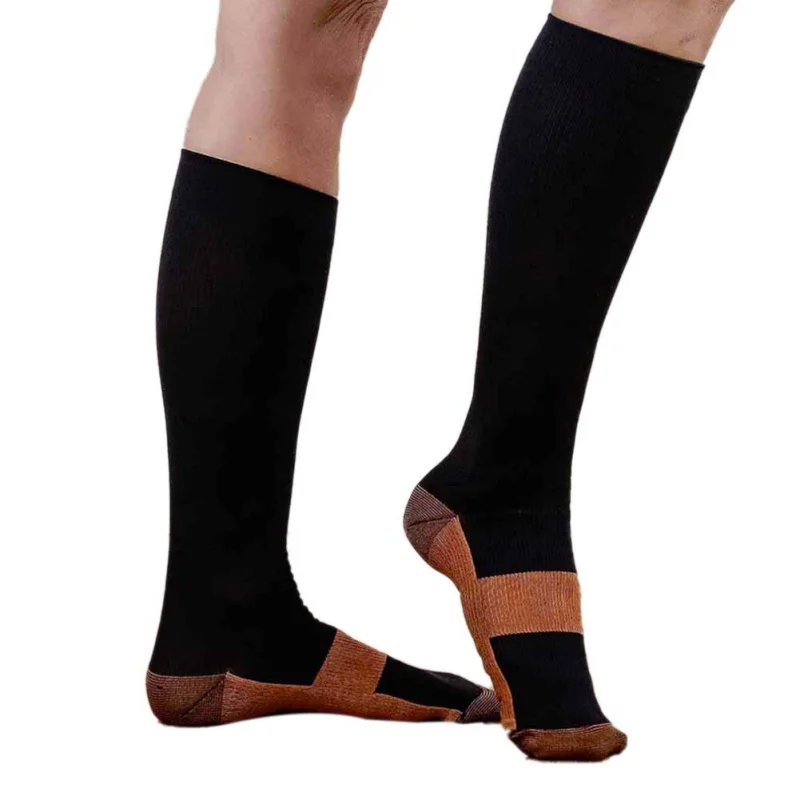 Женские и мужские длинные Компрессионные носки до колена, одноцветные нейлоновые хлопковые влагоотводящие Чулочные изделия, обтягивающие спортивные носки 3