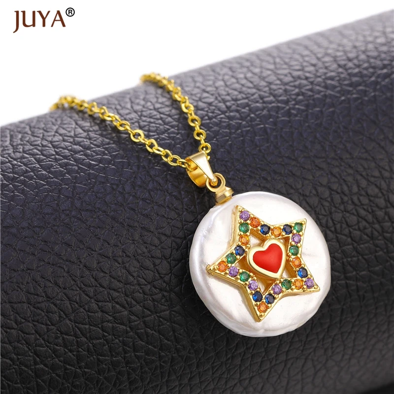 Round White Shell Pendant with Micro Pave Zircon Fashion 24 Pattern Design Pendants Necklaces For Women Jewelry