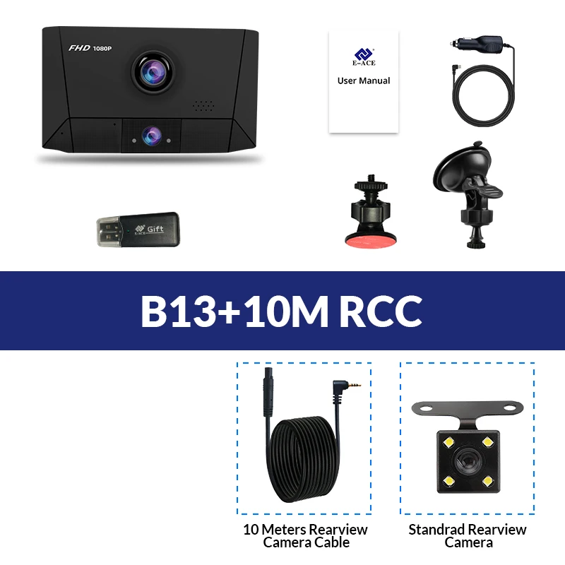 B13- 10M RCC E-ACE B13 DVR 4,0 дюймов авто рекордер 1080P FHD видеорегистратор ночного видения автомобильные видеорегистраторы 3 объектива камеры Автомобильная камера видеорегистратор - Название цвета: B13- 10M RCC