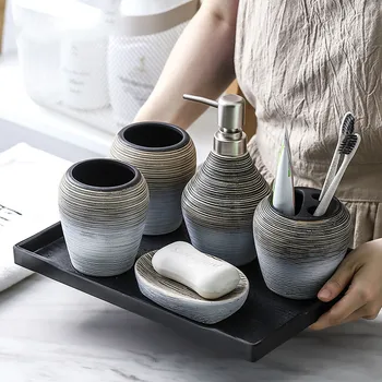 

5pcs European Bathroom Ceramic suit Toothbrush Holder Toothpaste soap bar storage container Mouthwash CupHome cleaning supplies