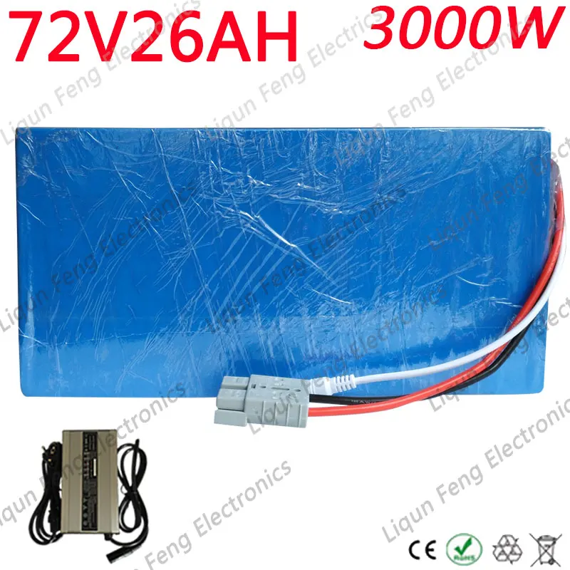 72V Батарея 72В Электрический велосипед Батарея 72V 2000W 3000W аккумулятора электроскутера 72V 25AH литий Батарея-серые кисточки с 5A Зарядное устройство