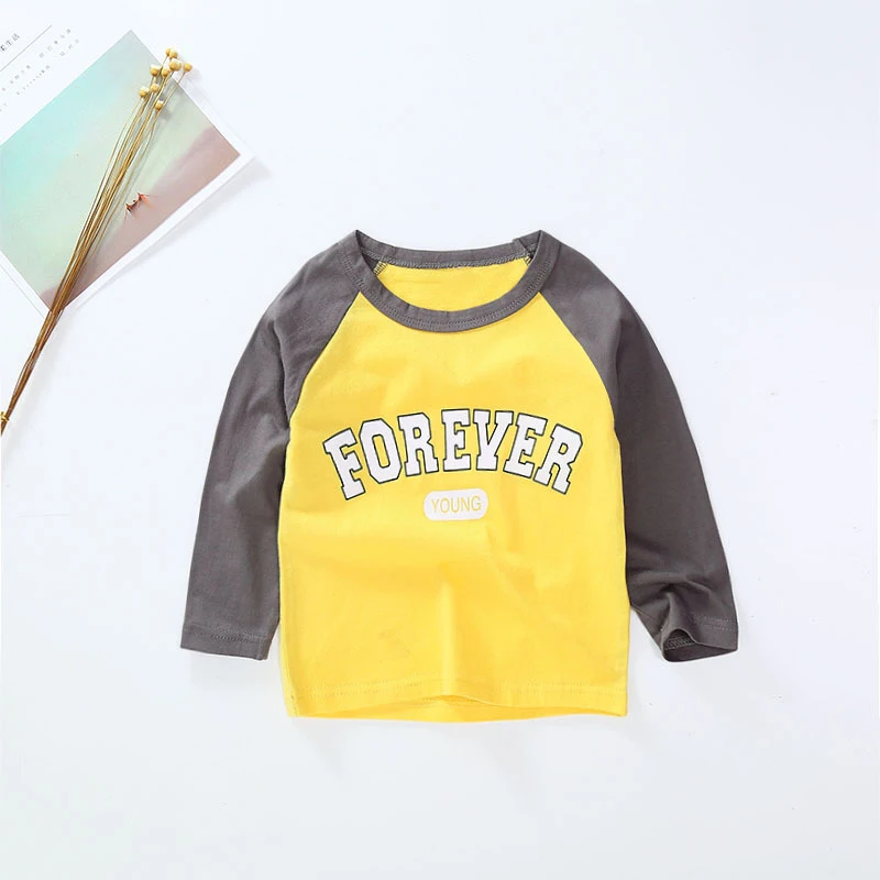 3244B Yellow For Новые весенние хлопковые футболки с рисунком для мальчиков и девочек, детские футболки, футболки с длинными рукавами для мальчиков и девочек, детские топы, брендовая одежда для малышей 12 мес.-8 лет - Цвет: 3244B Yellow For