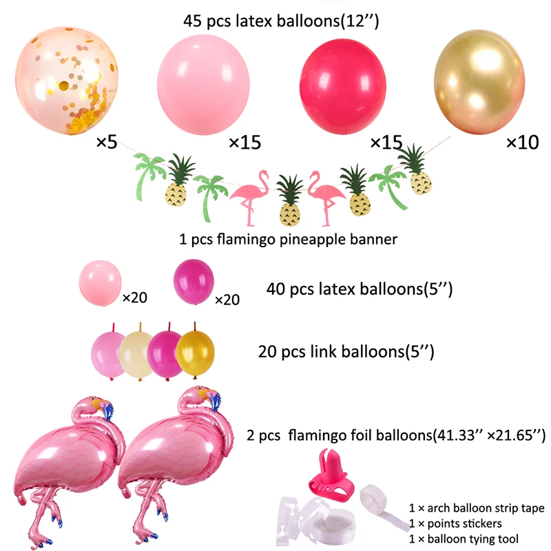 111 шт Гавайское мультяшное украшение для вечеринок тропические летние товары для вечеринок Luau Гавайские тематические вечерние с Фламинго гелиевые шары из латекса