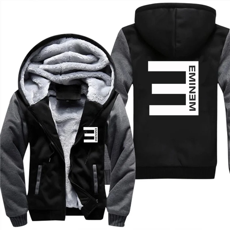 Новые толстовки Eminem, теплые куртки для мужчин, пальто в стиле хип-хоп, модные мужские толстовки с капюшоном на молнии в полоску, дропшиппинг размера плюс