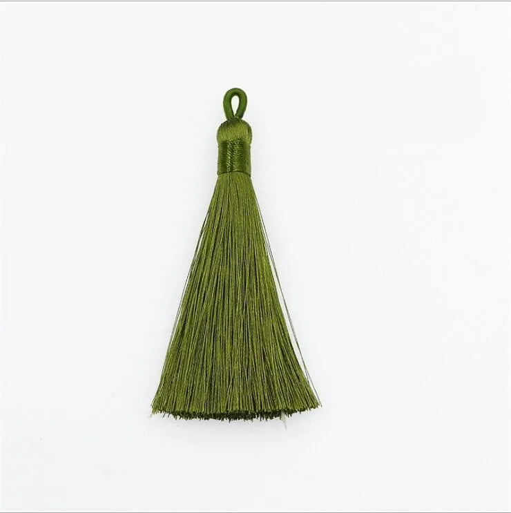 2pcs 8cm Silk Tassel Fringe Straps Pendant Brush DIY Craft Tassels Trim For Curtains Jewelry Making Wedding Home Decor Accessory - Цвет: ArmyGreen