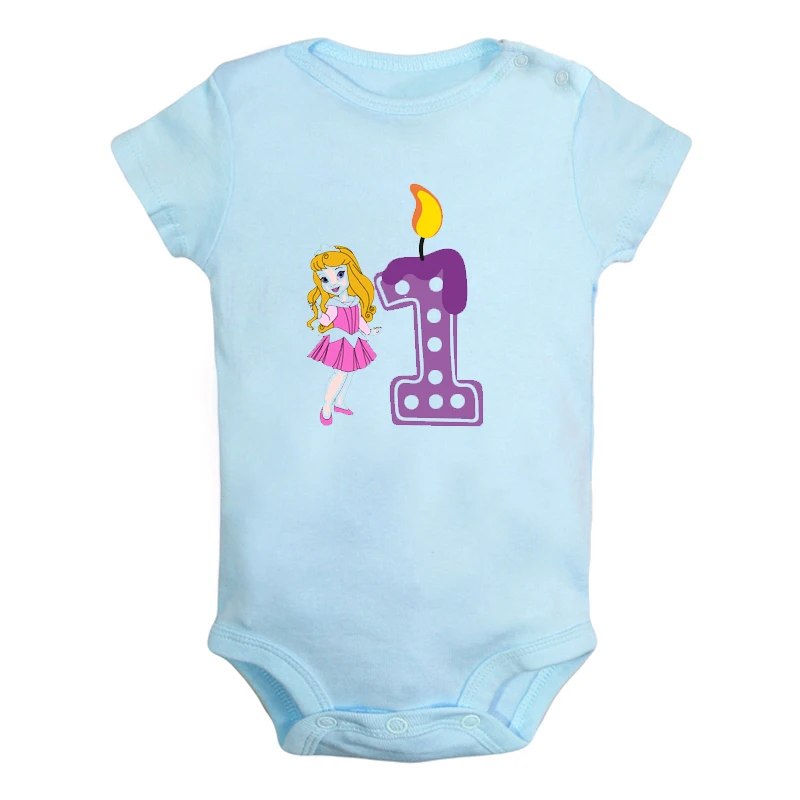 ifBaby2824BL Милая Одежда для новорожденных девочек и мальчиков с надписью «I'm 1 Year Little Tiana» на первый день рождения комбинезон с короткими рукавами - Цвет: ifBaby2824BL