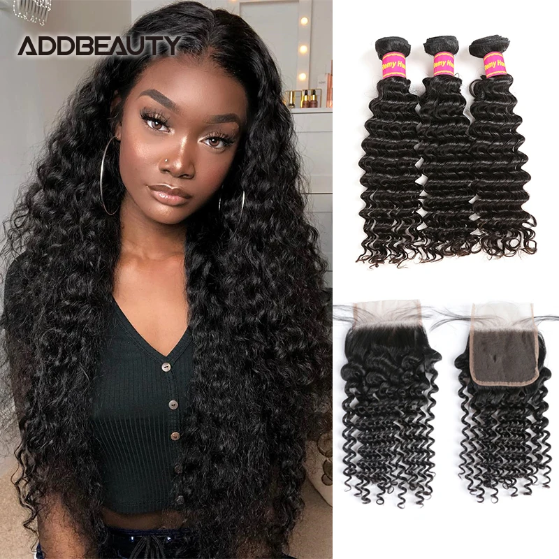 

Deep Wave Brazilian Raw Virgin Human Hair Bundle with 4x4 5x5 HD Transparent Lace Closure 13x4 Swiss Lace Frontal Natural Color