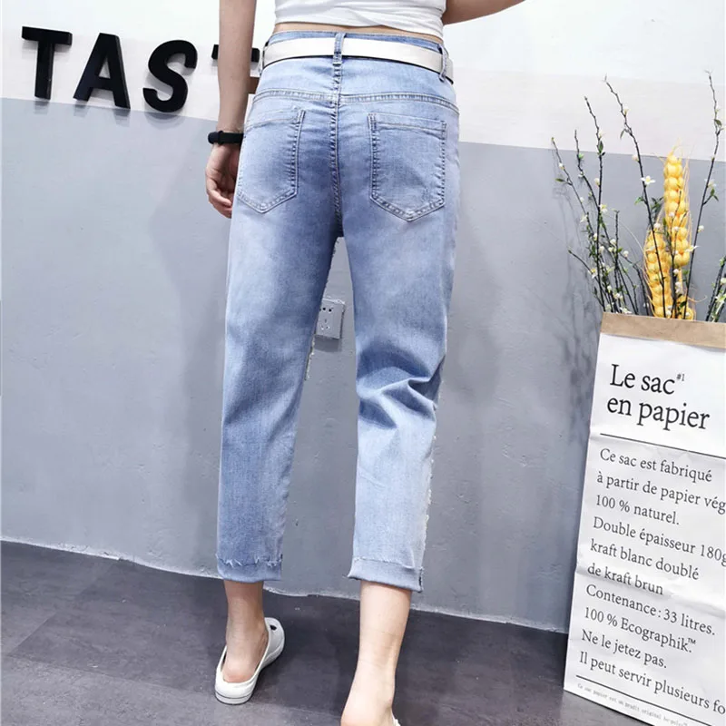 Jeans da donna Vintage allacciati alla caviglia in pizzo con perle perline  2020 pantaloni in Denim Jean strappati con foro a vita alta estate Femme -  AliExpress Women's Clothing