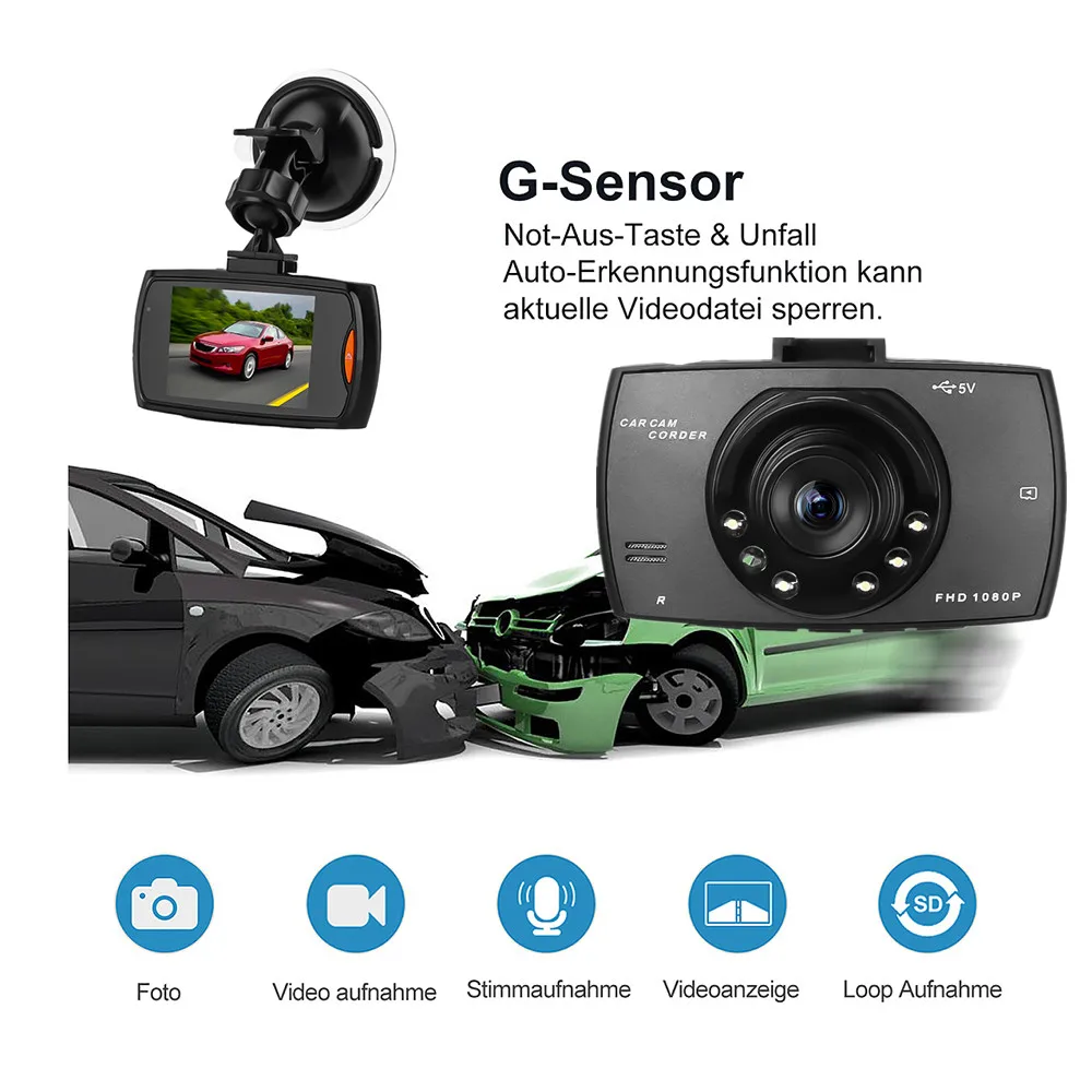 Автомобильный видеорегистратор с g-датчиком Full HD 1080P ночного видения