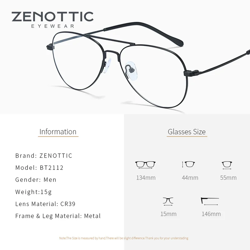 Myopia Eyeglasses ZENOTTIC Fasion Pilot Prescription Eyeglasses Metal Progressive Glasses Myopia/Hyperopia Optical Eyewear for Men