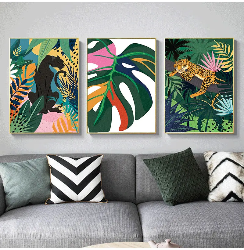 Posters and Prints Monstera Leaf Canvas Painting Wall Art Pictures for Living Room Home Decor Flamingo Leopard Jungle Nordic