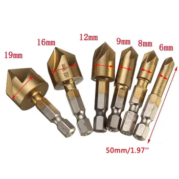 

2020 Wholesale 6pcs/set 5 Flute Countersink Drill Bit 90° Counter Sink Chamfer Cutter 1/4