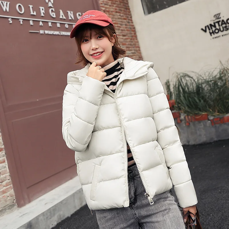 

2019 New Style Winter down Coat Loose-Fit Short Thick Color Hooded down Feather Coat Women's Large Size