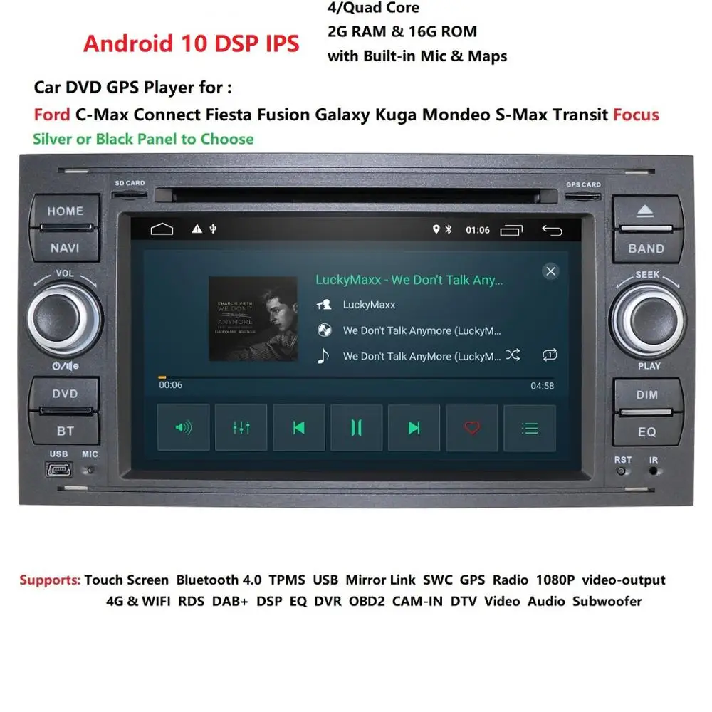 Автомагнитола 2 din Android 10 GPS DVD для Ford Focus Fiesta Mondeo 4 C-Max S-Max Fusion Transit Kuga мультимедийная