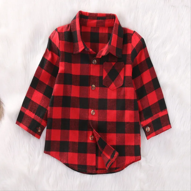 New Toddler Kids Baby Boys Printed Plaid Shirt Spring Autumn Long Sleeve New Fashion Children Clothes 1-7T