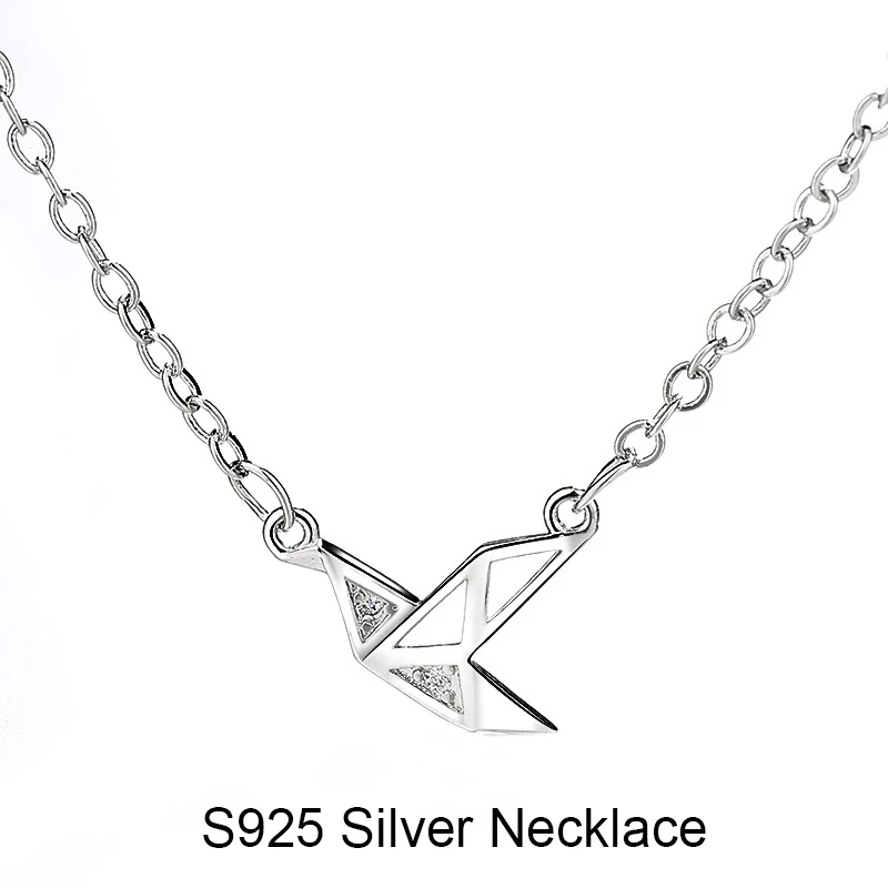 S925 Silver Necklace Серебряное полое ожерелье с птицей 925 Птица Животное Сверкающее колье с циркониевым кулоном Простые Модные украшения подарок для девочек - Окраска металла: S925 Silver Necklace