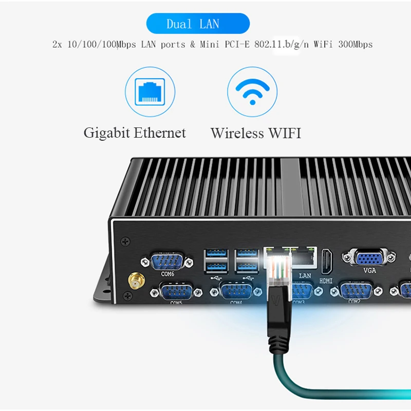 XCY Intel 2955U I5 4200U I7 4500U 5500U промышленный мини-ПК с 6* RS232 485 2* LAN HDMI VGA 8* USB Watch Dog 4G модуль без вентилятора J1900