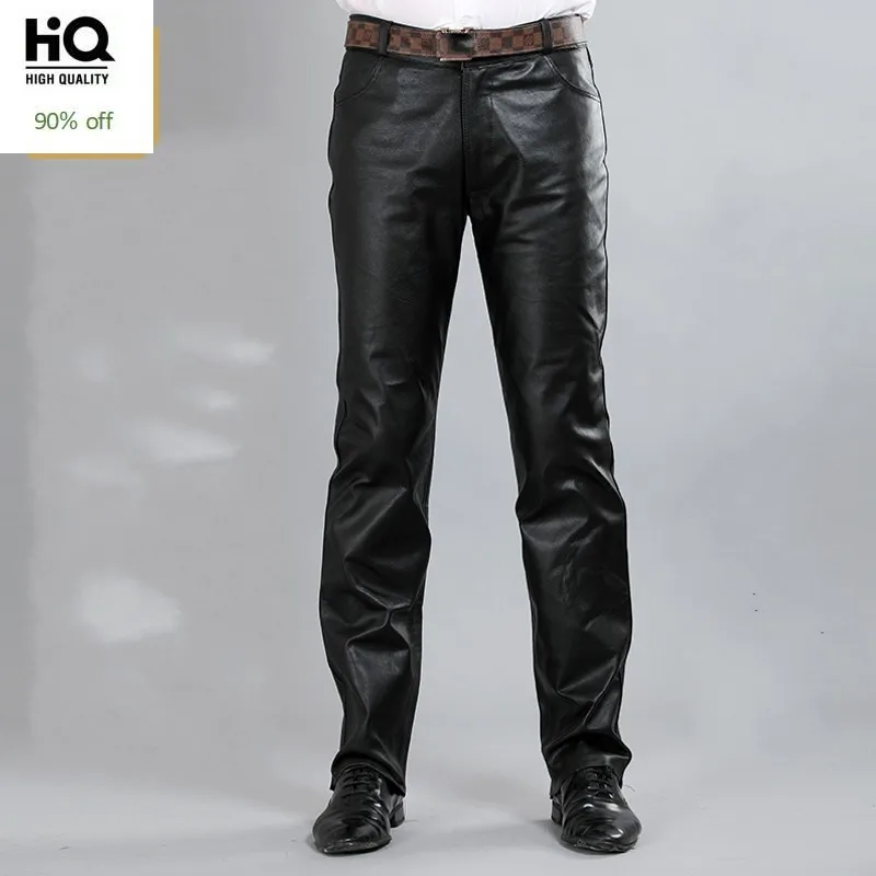 

New Fashion Male Genuine Leather Pant 2020 Autumn High Street Straight Loose Classic Trouser Biker Soft Pantalon Man Plus Size