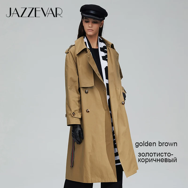 JAZZEVAR Новое поступление осенний плащ хаки пальто женский модный стиль х-длинная хлопковая свободная одежда с поясом топ женская одежда для осень9015-1 - Цвет: golden brown XTS04