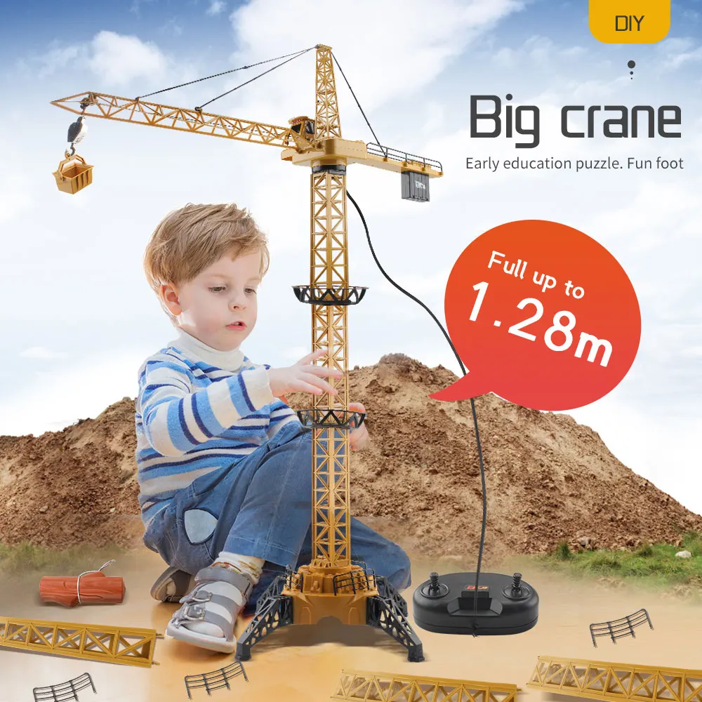 

RC Crane Remote Control Tower Crane Plastic Yellow Engineering Vehicle 4 CH Engineering Construction Toy With Light For Boy Gift