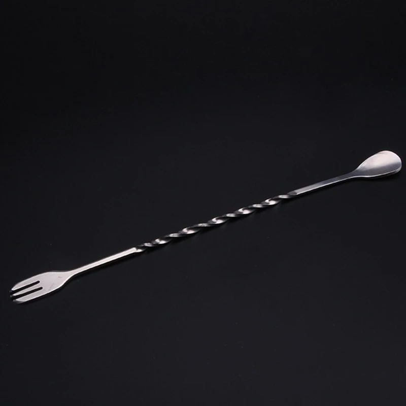 26cm Stainless Steel Cocktail Spoon Bar Spoon Mixing Spiral Pattern Bar Tool Bartender Tools With Fork