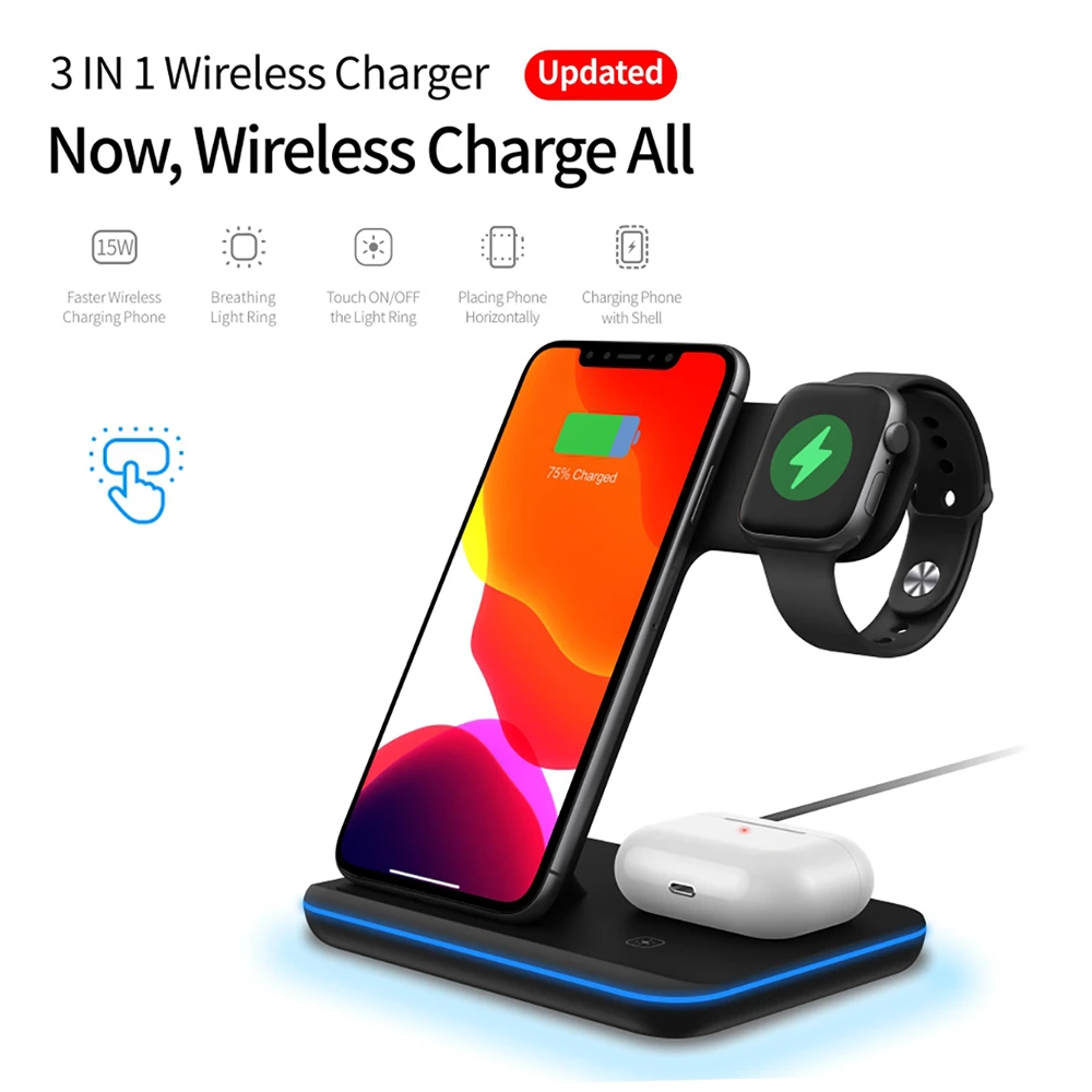 Wireless Charger Stand 3 In 1 Qi 15w Fast Charging Dock Station For Apple  Watch Iwatch 5 4 3 Airpods Pro For Iphone 11 Xs Xr X 8 - Wireless Chargers  - AliExpress