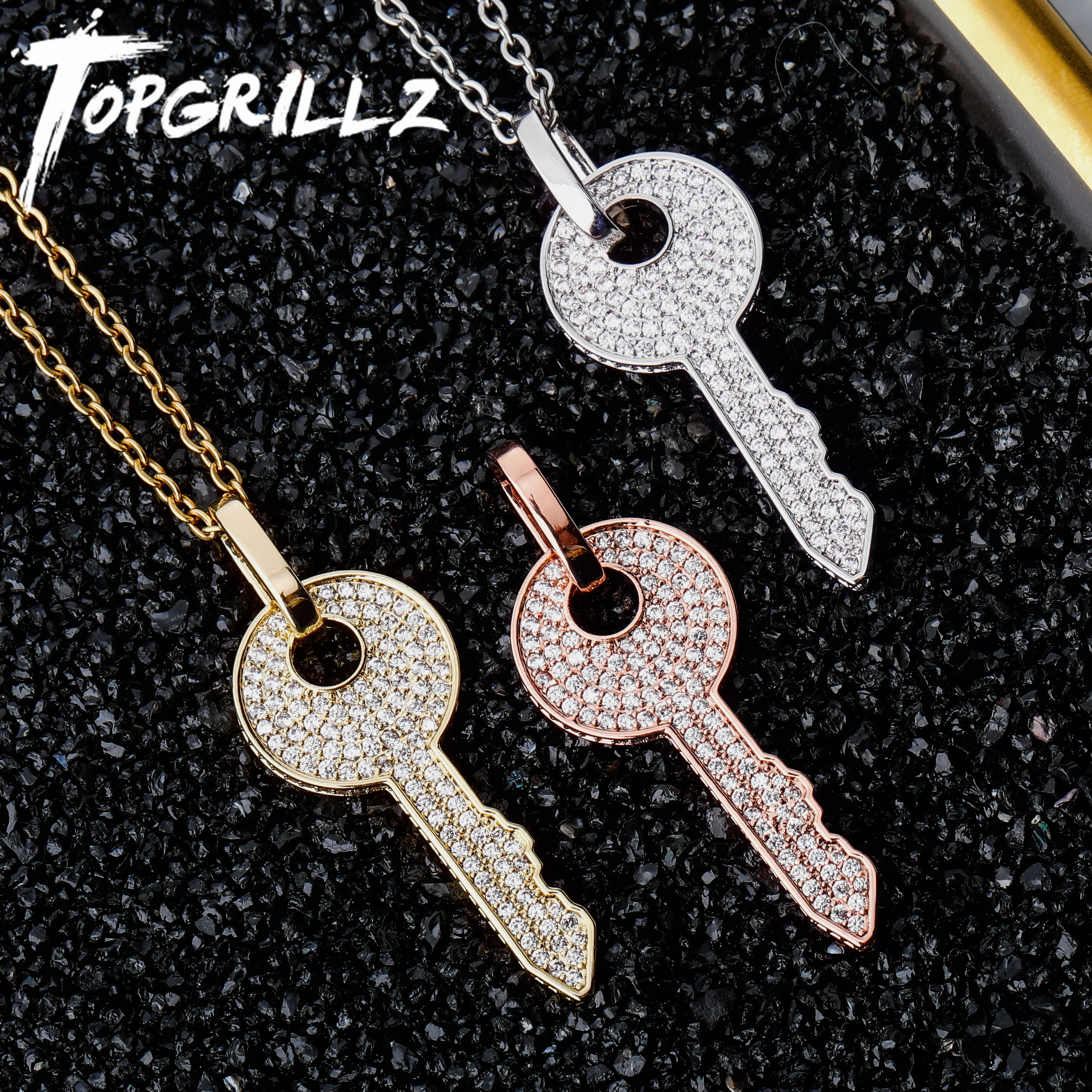 TOPGRILLZ хип хоп кулон в виде сверкающего ключа Сверкающее сверкающее ожерелье из