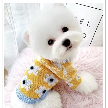 

Dog Cutie Red And Yellow Plaid Sweater Autumn Winter Small Dogs Warm Clothes Red And White Plaid Sweater With Flower For Cats