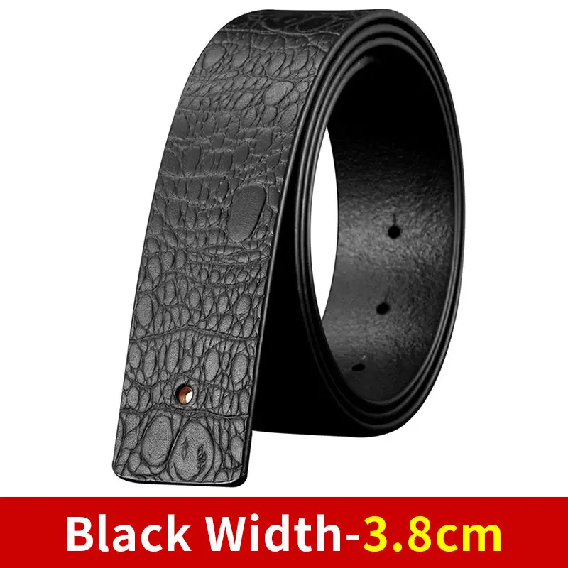 Black Width-3.8cm Ремень из натуральной крокодиловой кожи без пряжки Гладкий кожаный ремень без пряжки дизайнерские мужские ремни черный/кофейный 3,8 см - Цвет: Black Width-3.8cm
