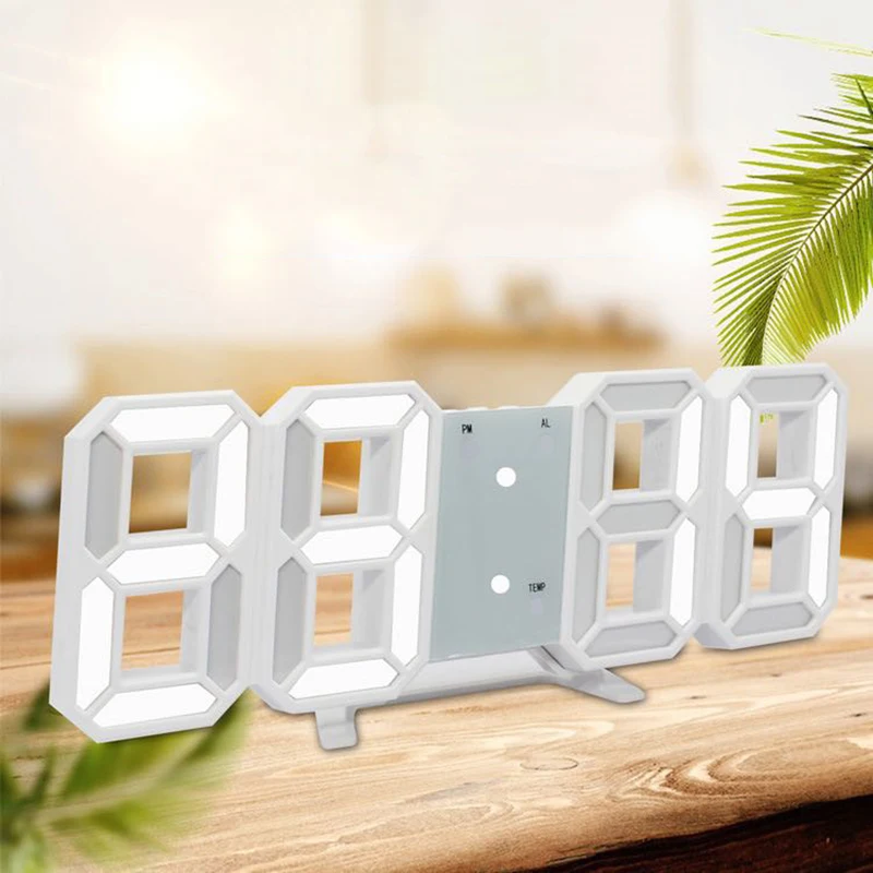  2019 Hot LED Clock Without Battery Large Digital Wall Desk Snooze Alarm Modern 3D 12/24 Hour Displa