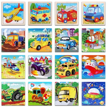 

9/16 pieces Kids Puzzle Vehicle Wooden Puzzles Cartoon car Traffic Wood Jigsaw Baby Educational Learning Toys Children