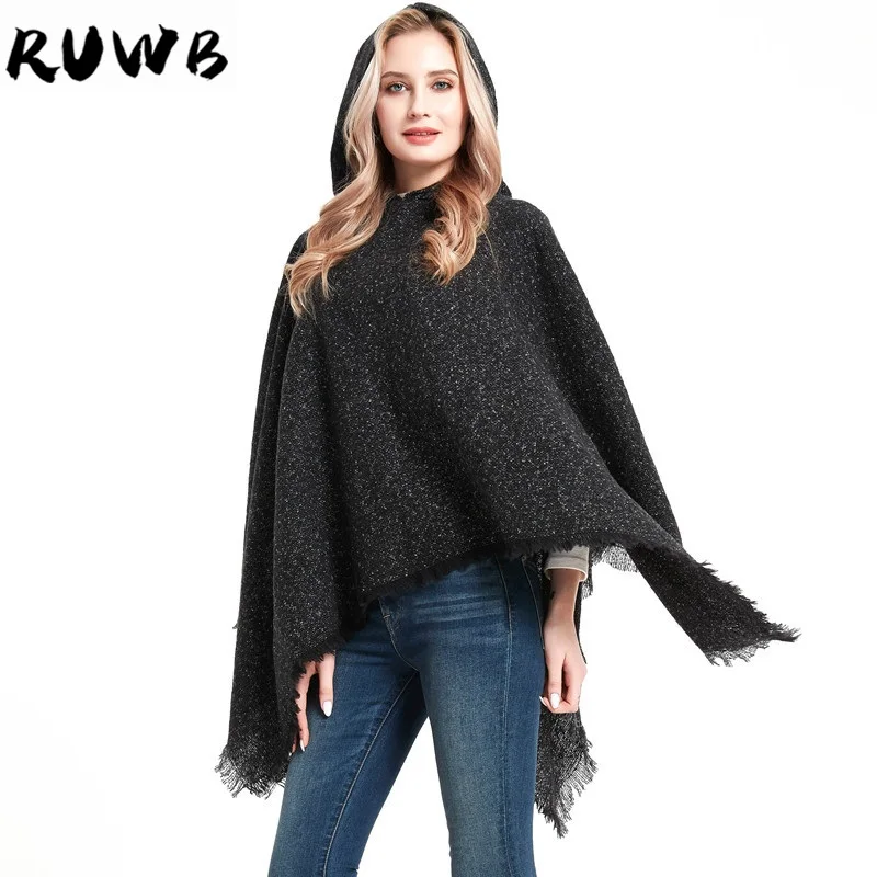

New design Women's winter Tassel Hooded Coat Cape Poncho Shawl Imitation Cashmere Tribal Shawl Vintage Female Clothing