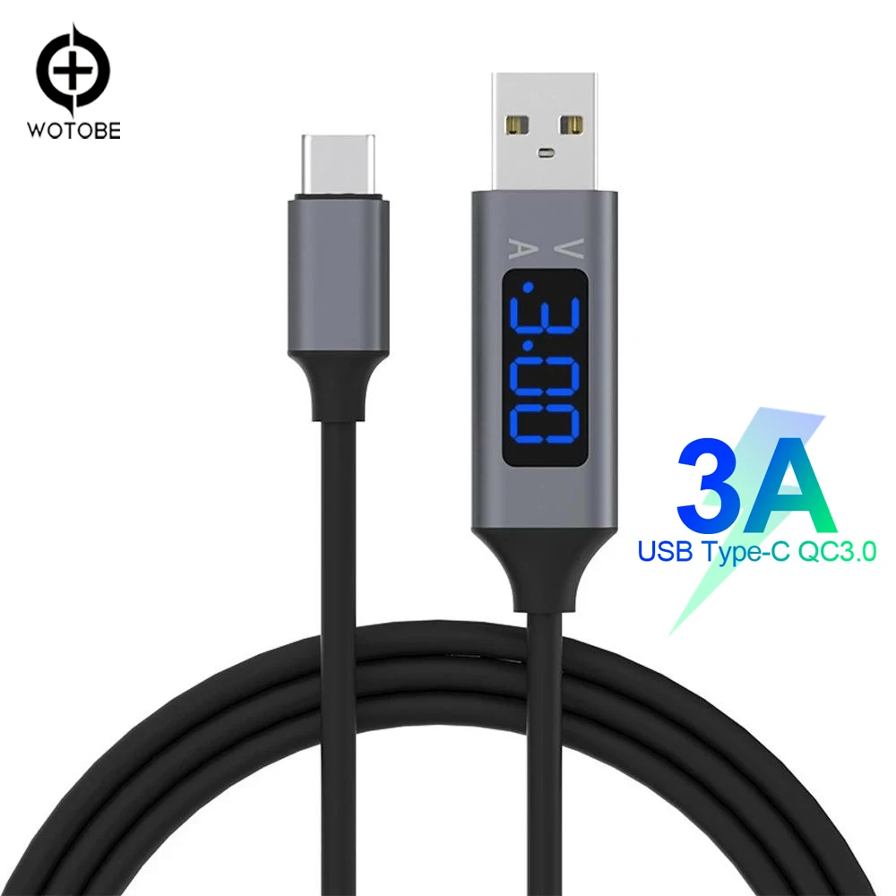 ЖК-дисплей ток/напряжение type-c USB C кабель может обнаруживать QC3.0 AFC FCP SCP кабель для быстрой зарядки для s9/s10/note 8/9 8Plus mi9 p30