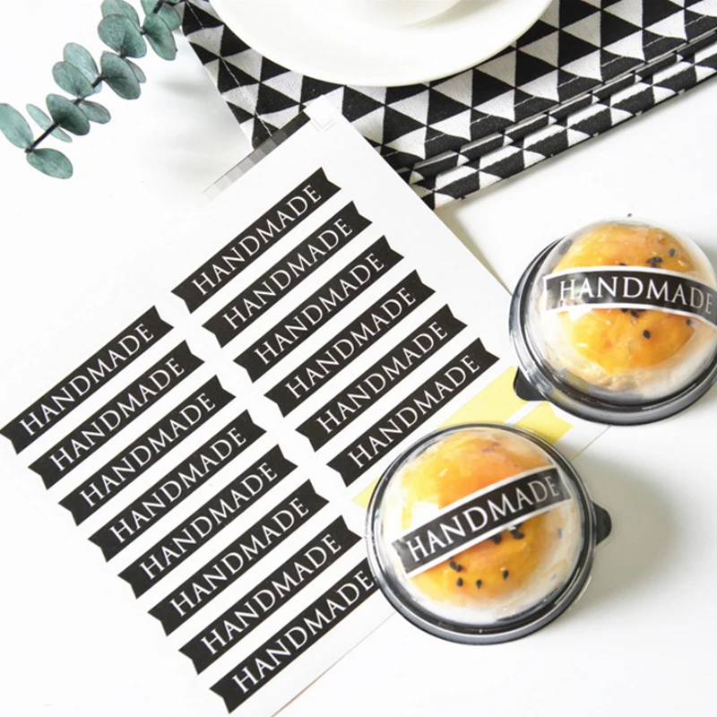 

160pcs/pack Black HANDMADE Strip Labels Creative Paper Stickers Cake Packaging For Gifts Sealing Sticker