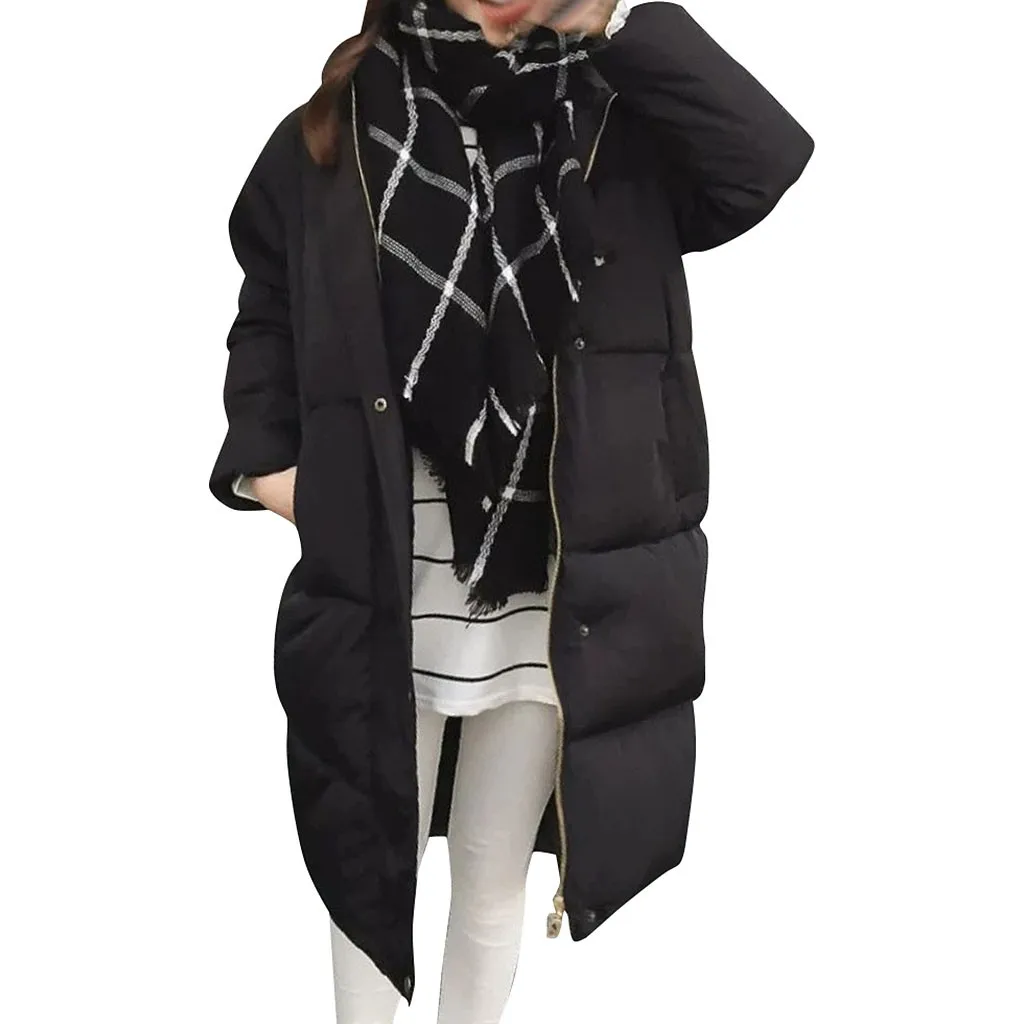 

Thick Black White Winter Coat Women Elegant Long Parka Loose Winter Coat For Women Casual Cotton Jacket With Hooded Outwear