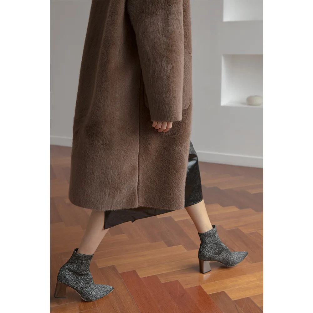 TVVOVVIN Autumn Concise Lapel Single Row Buckle Velvet Long Fund Imitate Leather Fur Loose Coat Woman ZX430