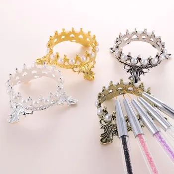 

2020 New Pearls Vintage Crown Design Stand Pen Holder Ongle Nail Art Brush Rack Manicure Tool Nails Accessories Nail Supplies