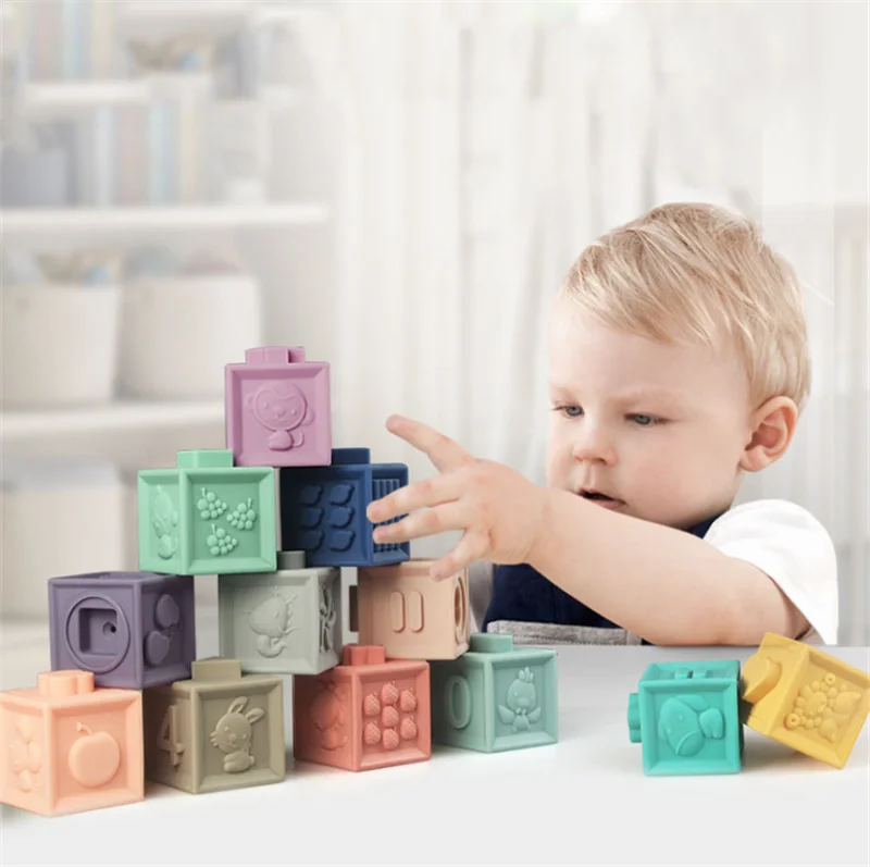 תינוק רך צעצועי חושי סיליקון חינוכיים אבני בניין 3D תליית כדור תינוקות גומי Teether לסחוט אמבטיה צעצועים לפעוטות 1