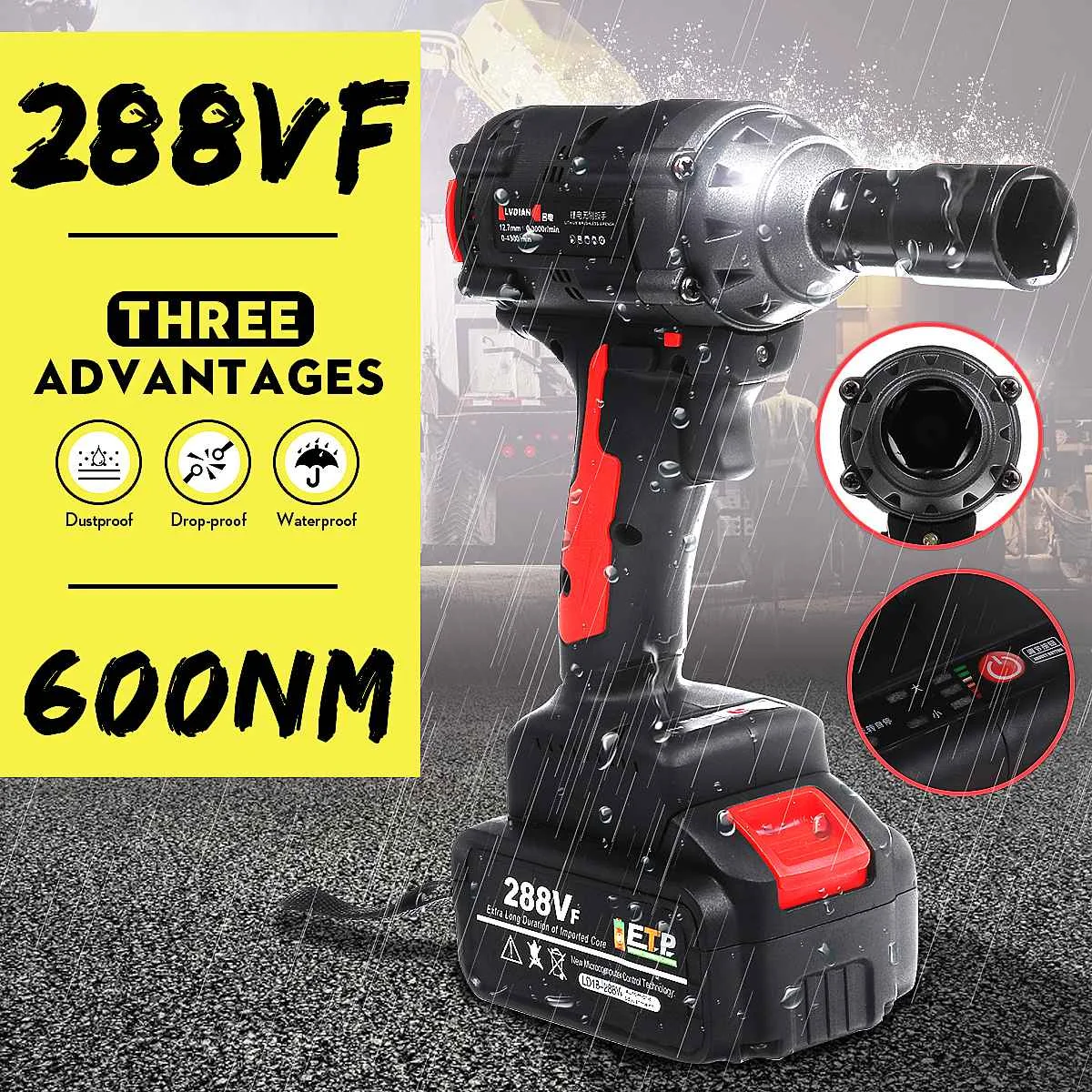 

Waterproof 288VF 600N.M Max Brushless Impact Wrench Li-ion Battery Brushless Motor Electric Wrench Power Tool + Charger Sleeve