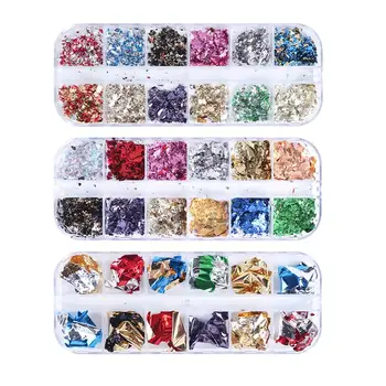 

3 Sets of Nail Paper Sticker Glitter Sequins Irregular DIY Tinfoil Manicure Scrap Paper Nail Art Decal for Lady Women Girls