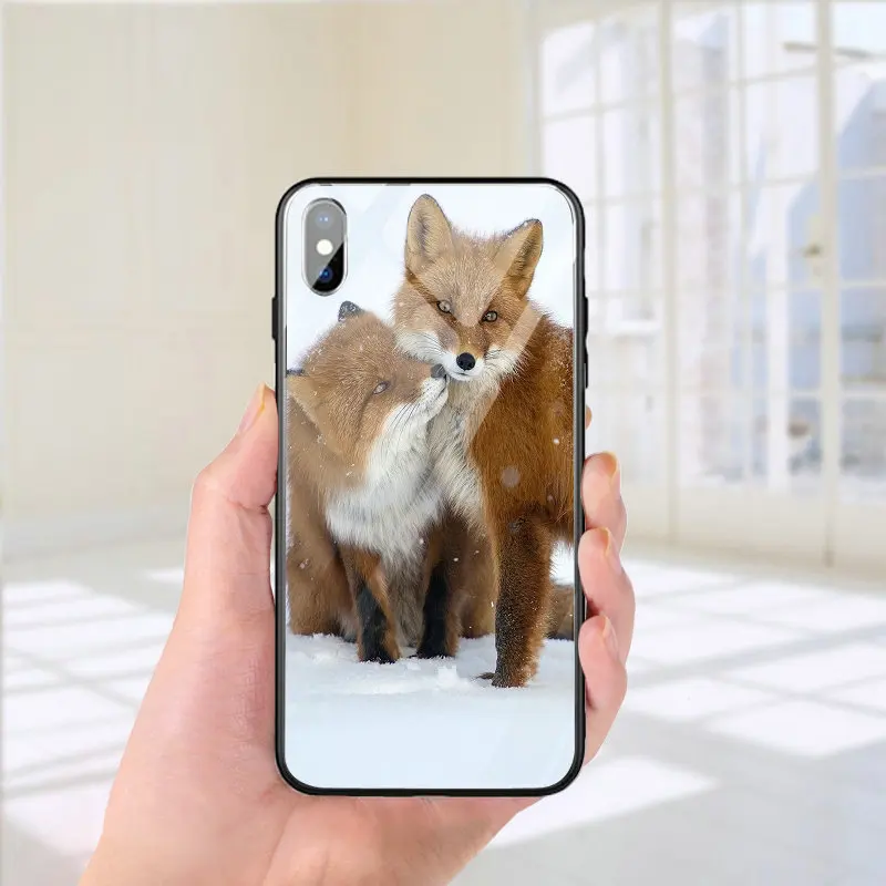 Picture 12 Чехлы для телефонов из закаленного стекла, сумки для iPhone X, XR, XS, 11 Pro, Max, 10, 7, 6, 6s, 8 Plus, чехол, оболочка, милые животные, зимняя лиса - Цвет: Picture 12