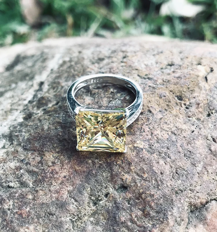 Высокая мода большое коктейльное кольцо Топ АААА+ сверкающий Циркон изысканные 925 пробы Серебряное кольцо для женщин ценное ювелирное изделие - Цвет основного камня: Yellow Stone