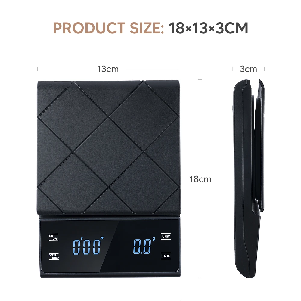Electronic Digital Drip Coffee Scale With Timer Portable High Precision Weight Balance Kitchen Scale LED Display 3kg/0.1g