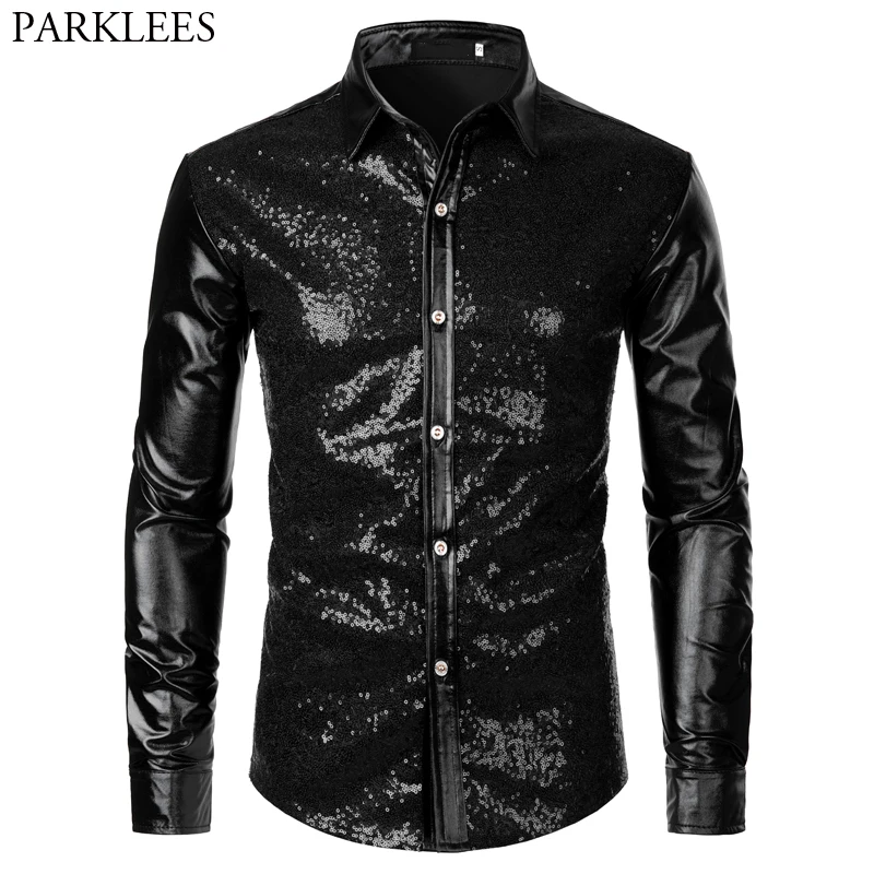 mens black sequin dress shirt