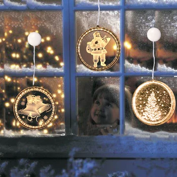 

Christmas Lights LED Night Light Hanging 3D Santa Claus Lamp With Suction For Tree Door Window Holiday Decoration Fairy Lights