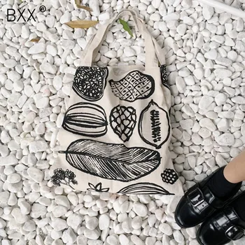

[BXX] 2020 New Pattern Korean Casual Large Capacity Single Shoulder Package Leaves Printing Canvas Handbag For Women DA220