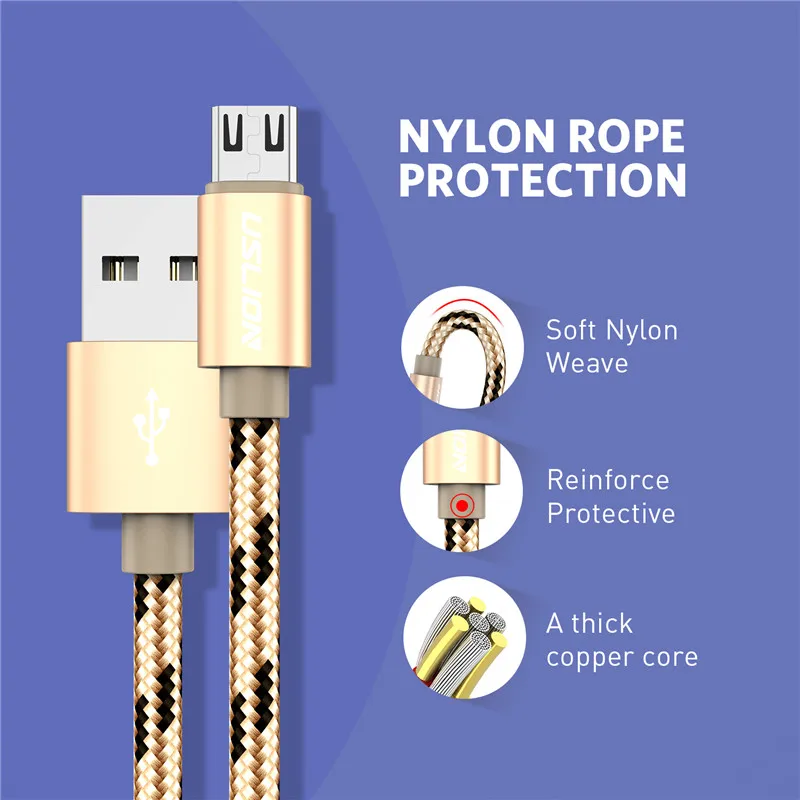 USLION 2.4A Micro USB кабель для samsung Xiaomi huawei Быстрая зарядка зарядное устройство кабель синхронизации данных Microusb Andriod кабели для мобильных телефонов