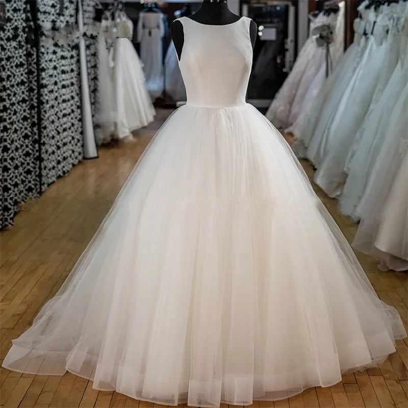 

Ruffles O Neck Ball Gown Wedding Dress 2022 Vestido De Noiva Simple Design Floor-Length Tulle Saudi Arabia Bride Dresses