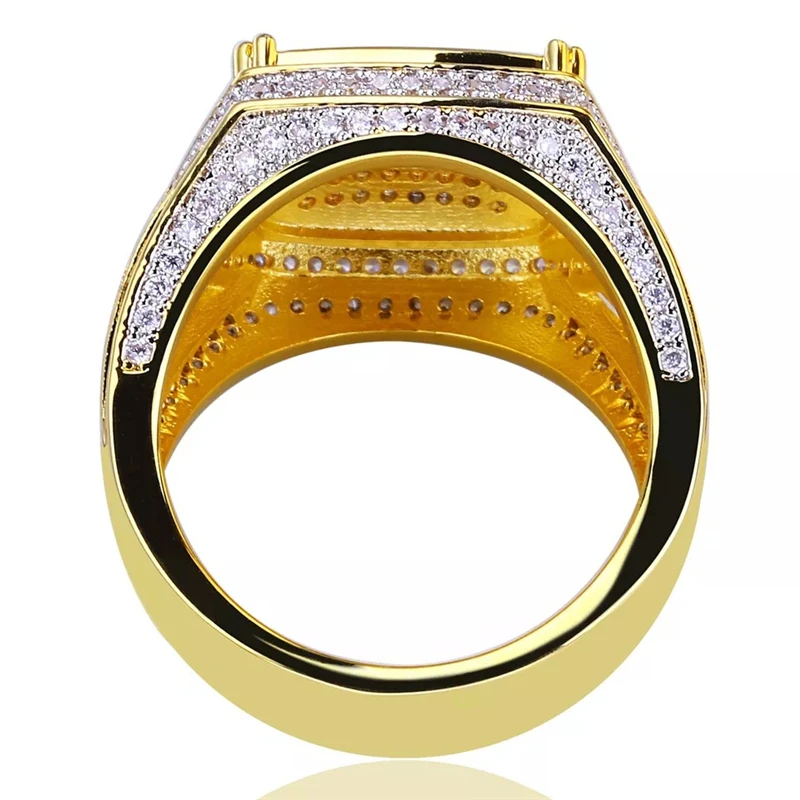 Классический золотой цвет стразы Iced Out Bling квадратное кольцо хип хоп рок кольца